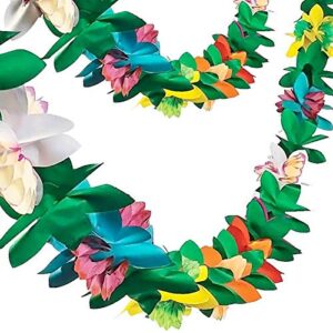 futureplusx paper garland decorations, 2pcs hibiscus garland tissue flower banner tropical paper flowers luau party decorations