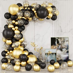 holicolor 106pcs black and gold balloons garland arch kit, 5 10 inch latex confetti balloons 8pcs 18 inch balloons for party birthday graduation anniversary festival decoration
