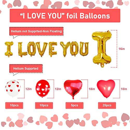 Valentine Day Decoration, I Love You Balloons Teddy Bear Red Heart Balloons Set with 1000 Pcs Silk Red Rose Petals for Anniversary Romantic Decorations, Valentine's day party Wedding Flower Decoration