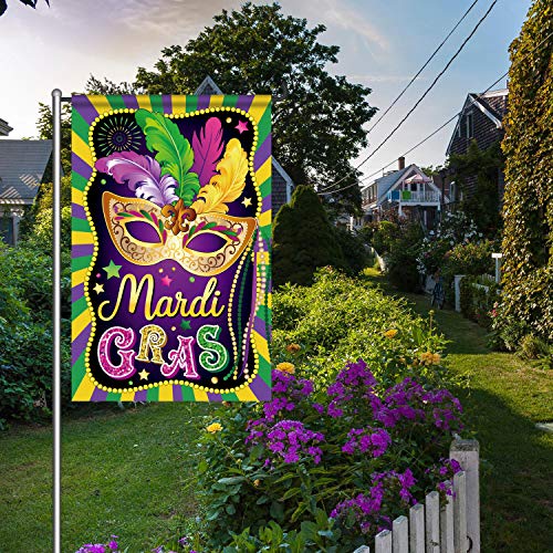 Mardi Gras Decorations Garden Flag New Orleans Party Mardi Gras Hanging Garland for Home Outdoor Indoor Decor Double Sided（Pole Not Included）