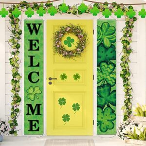 st patricks day door banner decoration irish shamrock front porch decor welcome hanging sign green saint patrick’s day clover backdrop for classroom home wall office yard indoor outdoor party supplies