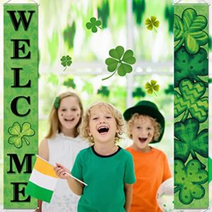 St Patricks Day Door Banner Decoration Irish Shamrock Front Porch Decor Welcome Hanging Sign Green Saint Patrick's Day Clover Backdrop for Classroom Home Wall Office Yard Indoor Outdoor Party Supplies