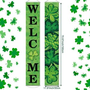 St Patricks Day Door Banner Decoration Irish Shamrock Front Porch Decor Welcome Hanging Sign Green Saint Patrick's Day Clover Backdrop for Classroom Home Wall Office Yard Indoor Outdoor Party Supplies