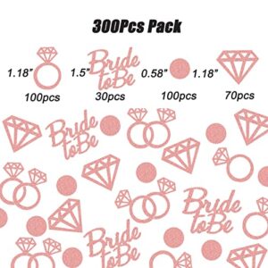 Bridal Shower Decorations 300pcs Table Glitter Confetti for Engagement Party Decor Bride to be,Diamond,Ring and Circle Rose Gold Paper Confetti for Wedding Bachelorette Party Supplies (Rose Gold)