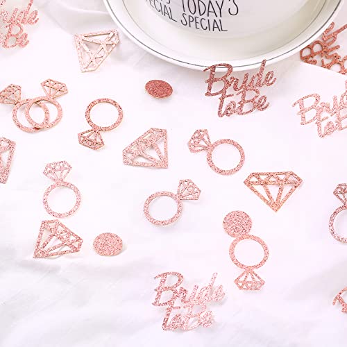 Bridal Shower Decorations 300pcs Table Glitter Confetti for Engagement Party Decor Bride to be,Diamond,Ring and Circle Rose Gold Paper Confetti for Wedding Bachelorette Party Supplies (Rose Gold)