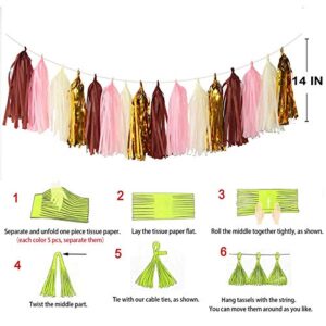 Burgundy Pink Birthday Decorations for Women Grils, Pink Birthday Decoration Set with Birthday Banner, Paper Pom Poms, Circle Dot Garland and Tassel Garland for Women Grils kids Birthday Party Decor