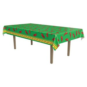beistle plastic chili pepper tablecover for rectangle tables, cinco de mayo table cloth fiesta party supplies, green/red/yellow