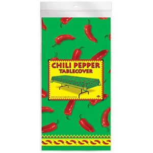 Beistle Plastic Chili Pepper Tablecover For Rectangle Tables, Cinco De Mayo Table Cloth Fiesta Party Supplies, Green/Red/Yellow