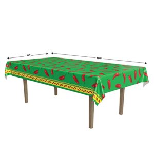 Beistle Plastic Chili Pepper Tablecover For Rectangle Tables, Cinco De Mayo Table Cloth Fiesta Party Supplies, Green/Red/Yellow