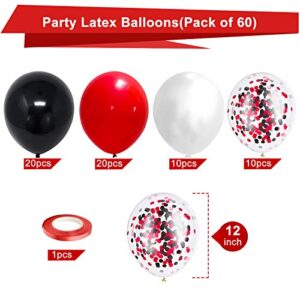 coxylaco Black Red Confetti Latex Balloons, 60Pack 12inch Black Red Confetti Party Balloons for Mother's day Birthday Baby Shower Wedding Engagement Company Event Party Decoration