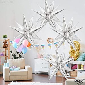 KatchOn, 50 Pieces Silver Star Balloons Metallic - 26 Inch | Silver Starburst Balloon, Spike Balloons | Silver Metallic Balloons, Silver Balloons | Star Foil Balloons, 2023 Graduation Decorations