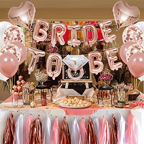 Bachelorette Party Decorations Kits-Rose Gold Bridal Shower Party Decor and Supplies-Bride to Be Balloons, Ring & Champagne Foil Balloons for Bridal Shower