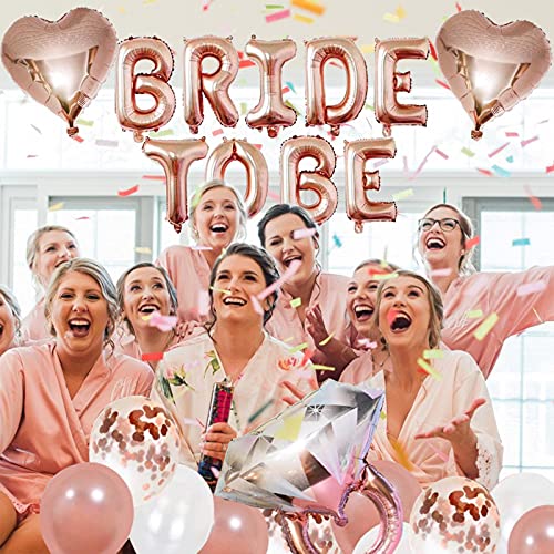 Bachelorette Party Decorations Kits-Rose Gold Bridal Shower Party Decor and Supplies-Bride to Be Balloons, Ring & Champagne Foil Balloons for Bridal Shower