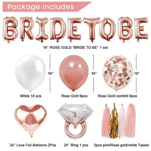 Bachelorette Party Decorations Kits-Rose Gold Bridal Shower Party Decor and Supplies-Bride to Be Balloons, Ring & Champagne Foil Balloons for Bridal Shower