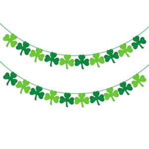 2 pack st patrick’s day decorations shamrock clover garland banner, felt banner for mantel fireplace spring holiday accessory indoor outdoor irish party green decor (2 pack clover garland)