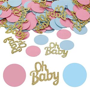 440 pcs glitter gender reveal paper confetti round paper confetti pink blue table confetti gold letter confetti double side print party confetti for baby shower gender reveal party (classic style)