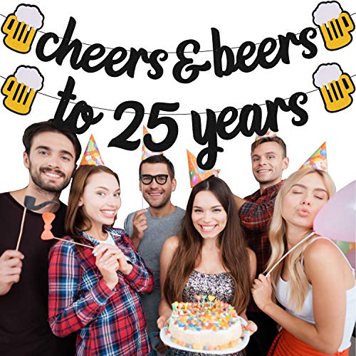 YOYMARR Cheers 21 30 35 40 50 60 70 80 90 Years Banner Happy Birthday Decorations for Men Women Him Her Any Years Old Birthday Anniversary Party Supplies Sparkle Black Decor