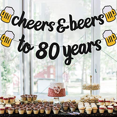 YOYMARR Cheers 21 30 35 40 50 60 70 80 90 Years Banner Happy Birthday Decorations for Men Women Him Her Any Years Old Birthday Anniversary Party Supplies Sparkle Black Decor