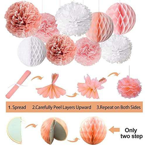 Upgraded Rose Gold Pink Birthday Party Decorations with Happy Birthday Banner,Curtains, Butterfly Wall,Circle Dots Garland,Tissue Pompoms,Paper Tassels Garland for Women Birthday Party Decorations