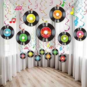30 pcs 1950’s rock and roll music party decorations record note cutout wall decor sign with hanging swirls ceiling decorations for 50’s theme rock music short video dj party supplies 7 inch