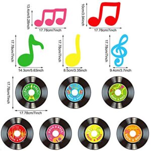 30 Pcs 1950's Rock and Roll Music Party Decorations Record Note Cutout Wall Decor Sign with Hanging Swirls Ceiling Decorations for 50's Theme Rock Music Short Video DJ Party Supplies 7 Inch