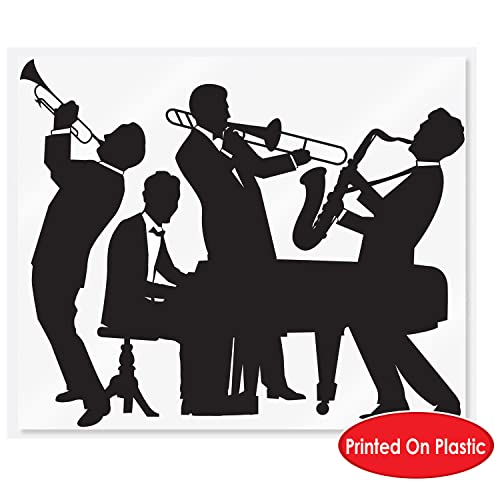 Beistle 20's Jazz Band Insta Mural Complete Wall Decoration Mardi Gras Music Party Supplies, 5' x 6', Black/White