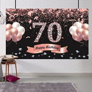 trgowaul 70th birthday decorations for women – rose gold happy 70th birthday banner backdrop 5.9 x 3.6 fts photography background 70th birthday party suppiles gifts for women