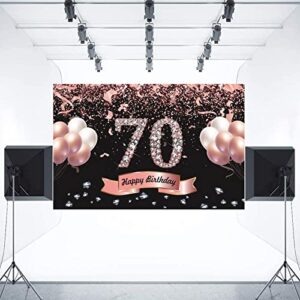 Trgowaul 70th Birthday Decorations for Women - Rose Gold Happy 70th Birthday Banner Backdrop 5.9 X 3.6 Fts Photography Background 70th Birthday Party Suppiles Gifts for Women