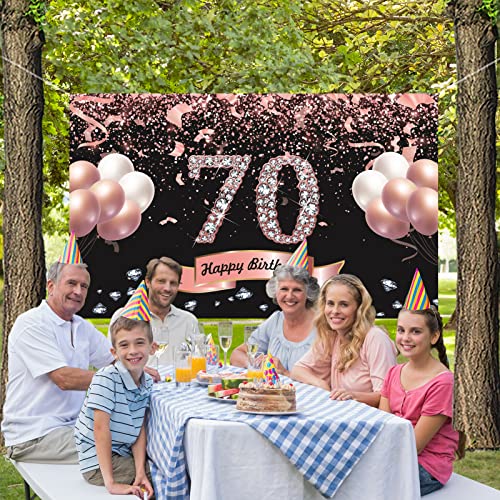 Trgowaul 70th Birthday Decorations for Women - Rose Gold Happy 70th Birthday Banner Backdrop 5.9 X 3.6 Fts Photography Background 70th Birthday Party Suppiles Gifts for Women