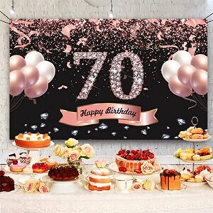 Trgowaul 70th Birthday Decorations for Women - Rose Gold Happy 70th Birthday Banner Backdrop 5.9 X 3.6 Fts Photography Background 70th Birthday Party Suppiles Gifts for Women