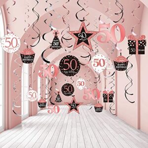 blulu 50th birthday party decorations, 50th birthday party rose gold hanging swirls ceiling decorations shiny foil swirls for 50th birthday decorations 50 years old party supplies 30 count