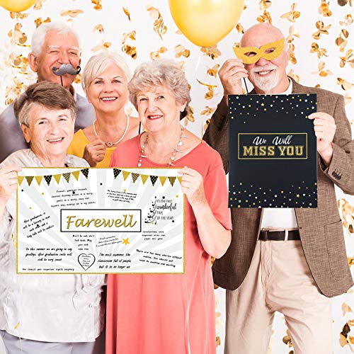 Farewell Party Decorations Goodbye Card Guest Book We Will Miss You Card Retired Party Supplies Going Away Gift for Coworker Men Women Adults(Black and Gold)