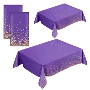 2 pack purple tablecloth plastic disposable tablecloths for rectangle tables 54″ x 108″ purple and gold table cover for parties