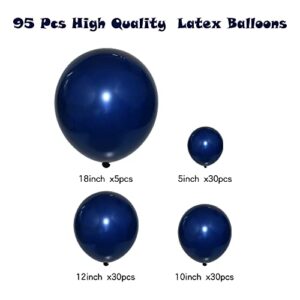 Navy Blue Balloons Garland Kit, 95pcs Matte Navy Blue Balloon Dark Blue Balloons with 18 Inch + 12 Inch + 10 Inch + 5 Inch for Graduation Birthday Baby Shower, Wedding, Bridal Shower