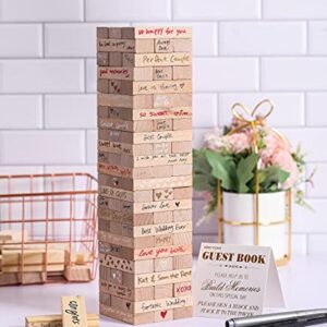 Wedding Guest Book Alternative, 72 PCS Wooden Block Guest Book for Wedding Sign In, Reception, Baby Shower, Guestbook for Wedding, Unique Wedding Book w 4 Paper Signs and 4 Color Signing Pens