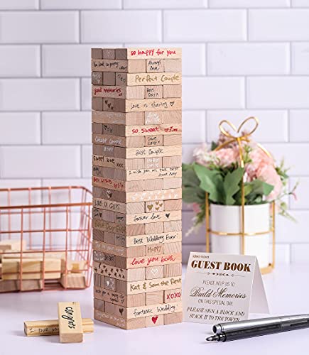 Wedding Guest Book Alternative, 72 PCS Wooden Block Guest Book for Wedding Sign In, Reception, Baby Shower, Guestbook for Wedding, Unique Wedding Book w 4 Paper Signs and 4 Color Signing Pens