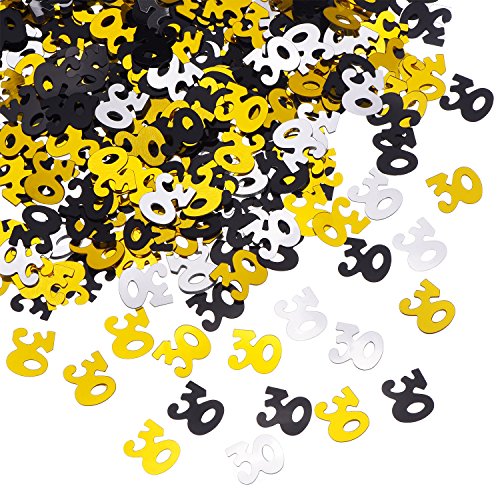 Number 30 Glitter Confetti for 30th Birthday Anniversary Party Supplies Table Decoration, 1.76 Ounce (Gold Black and Silver)