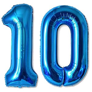 EMAAN 42 inch Blue Jumbo 10 Number Balloons Big Foil Mylar Balloons for 10th Birthday Party Decorations and Anniversary Events Decorations