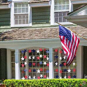 TecUnite 8 Strands Patriotic Star Streamers Banner Garland for 4th of July BBQ, Memorial Day, Veterans Day Party, Independence Day Celebration, Labor Day， Holiday Decorations, Red White Blue