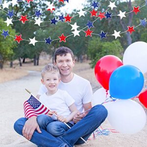 TecUnite 8 Strands Patriotic Star Streamers Banner Garland for 4th of July BBQ, Memorial Day, Veterans Day Party, Independence Day Celebration, Labor Day， Holiday Decorations, Red White Blue