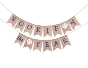 rookie of the year burlap banner – rookie year birthday, rookie of the year,baseball first 1st birthday decoration, baseball birthday party banner, baseball party supplies (rookie of the year)