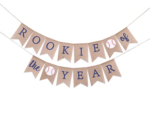 Rookie of the Year Burlap Banner - Rookie Year Birthday, Rookie of the Year,Baseball First 1st Birthday Decoration, Baseball Birthday Party Banner, Baseball Party Supplies (Rookie of the Year)