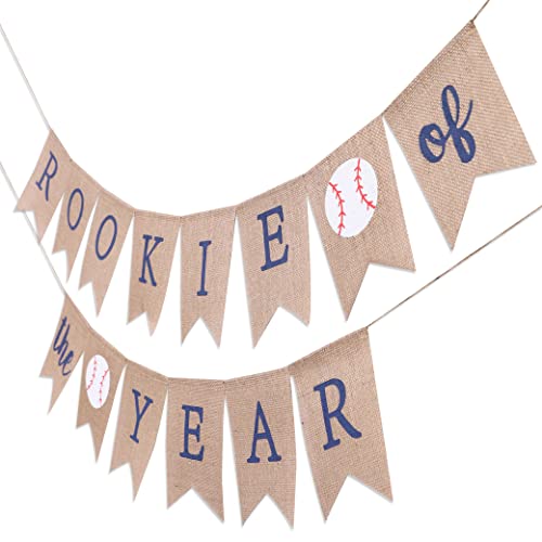 Rookie of the Year Burlap Banner - Rookie Year Birthday, Rookie of the Year,Baseball First 1st Birthday Decoration, Baseball Birthday Party Banner, Baseball Party Supplies (Rookie of the Year)