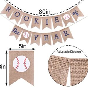 Rookie of the Year Burlap Banner - Rookie Year Birthday, Rookie of the Year,Baseball First 1st Birthday Decoration, Baseball Birthday Party Banner, Baseball Party Supplies (Rookie of the Year)