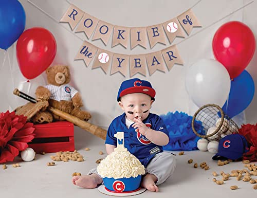 Rookie of the Year Burlap Banner - Rookie Year Birthday, Rookie of the Year,Baseball First 1st Birthday Decoration, Baseball Birthday Party Banner, Baseball Party Supplies (Rookie of the Year)