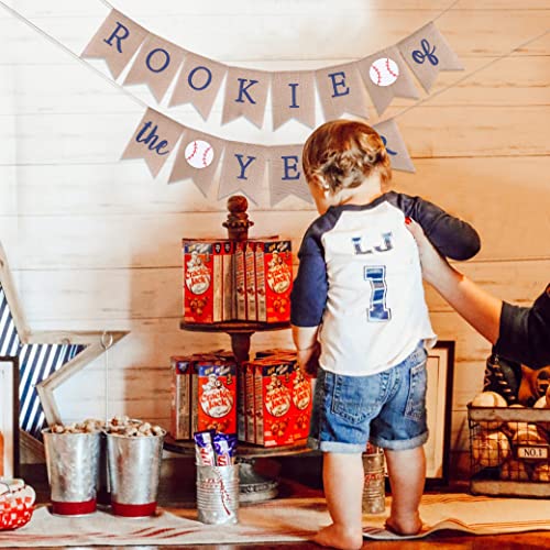 Rookie of the Year Burlap Banner - Rookie Year Birthday, Rookie of the Year,Baseball First 1st Birthday Decoration, Baseball Birthday Party Banner, Baseball Party Supplies (Rookie of the Year)