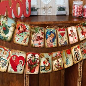 valentine’s day decorations vintage style valentine’s day banner, 15 pcs valentine’s day garland for valentines themed birthday party decorations for wall fireplace decor supplies