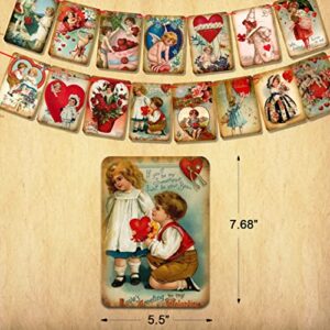 Valentine's Day Decorations Vintage Style Valentine's Day Banner, 15 pcs Valentine's Day Garland for Valentines Themed Birthday Party Decorations for Wall Fireplace Decor Supplies