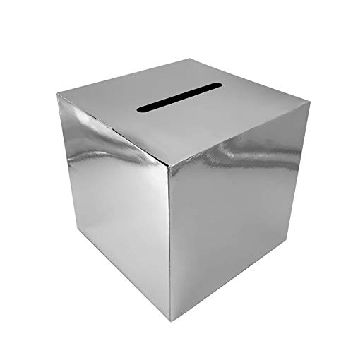 Tytroy Elegant 10" Silver Money Box Keepsake Wedding Reception Decoration Wishing Well Party Favor Ceremony Raffle Tickets (Silver 1 pc)