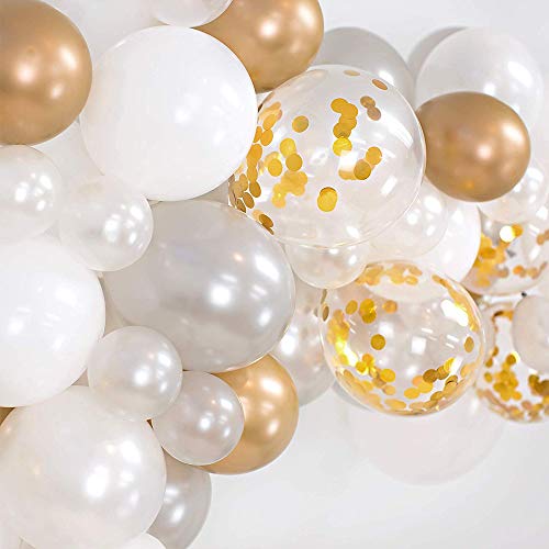 DIY Balloon Arch & Garland kit,138Pcs Party Balloons Decoration Set, Gold Confetti & Silver & White & Transparent Balloons for Bridal & Baby Shower, Wedding, Birthday, Graduation, Anniversary Party